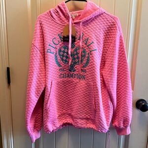 Medium Hoodie Main Strip Pink Pickleball Pink Quilted Hoodie